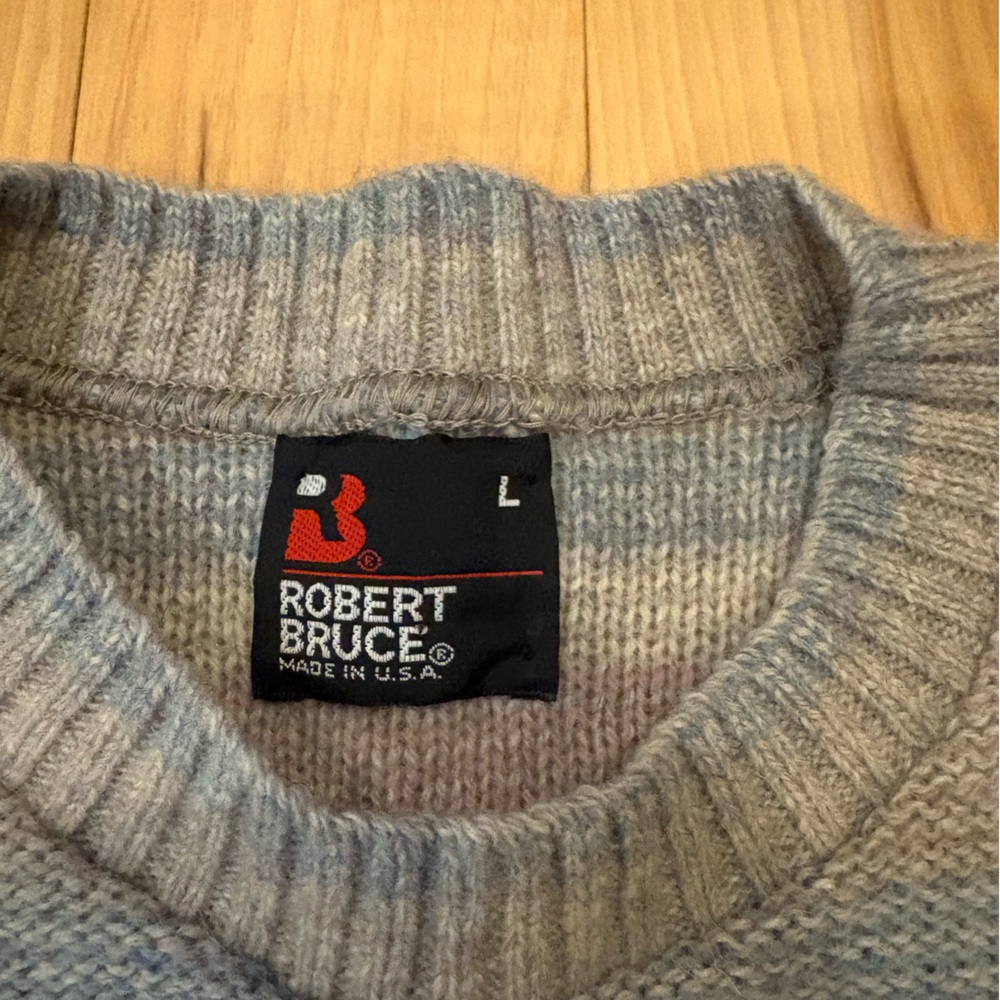 Vintage Robert Bruce Wool Blend Men's Sweater - Blue and Gray size Large - Picture 3 of 5